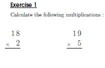 Column multiplication of a two-digit number less than 25 by 2, 3, or 5