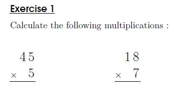 Column multiplication of a two-digit number by one-digit