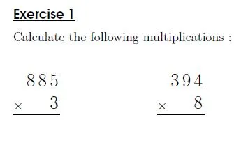 Column multiplication of a three-digit number by one-digit