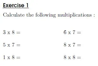 Multiplication tables of 7 and 8