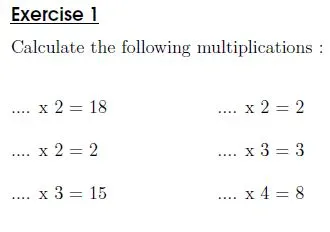 Multiplication tables from 2 to 5 - Missing Number