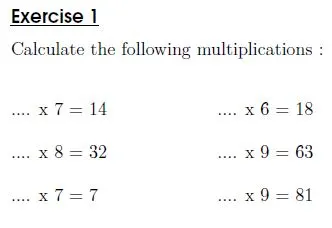 Multiplication tables from 6 to 9 - Missing Number