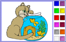 Cat and Fish Bowl Coloring