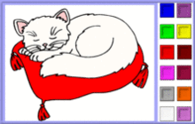 Sleeping White Cat on a Red Pillow Coloring