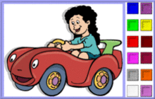 Girl Driving a Toy Car Coloring