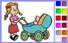 Girl Pushing a Baby Stroller Coloring