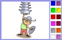 Boy Balancing Pots in a Silly Hat Coloring