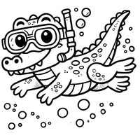 Cartoon alligator swimming with diving goggles