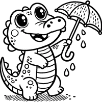 Cartoon alligator smiling with an umbrella