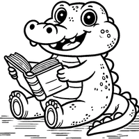 Cartoon alligator reading a book