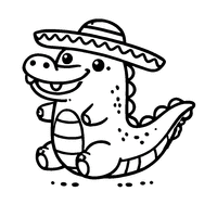 Smiling cartoon alligator with a big hat coloring