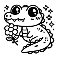 Kawaii alligator holding a flower in its mouth coloring