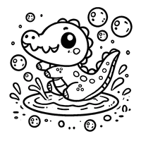 Chibi alligator playing in water with bubbles