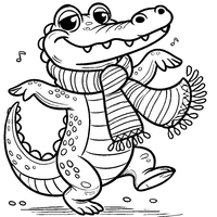 Cartoon alligator dancing with a scarf