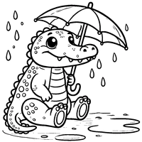 Cartoon alligator sitting with a small umbrella