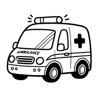 Printable coloring page of a friendly cartoon ambulance, well-framed for kids