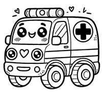 Printable coloring page of a simplified realistic ambulance with clear outlines