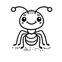 Coloring of an ant seen from the front with two large antennas and a smile