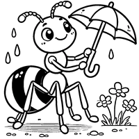 Coloring of a funny ant holding an umbrella