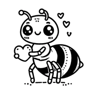 Coloring of an ant holding a small heart, in kawaii style