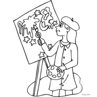 Coloring of a girl painting a canvas