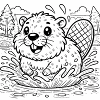 Coloring of a beaver bathing in a pond