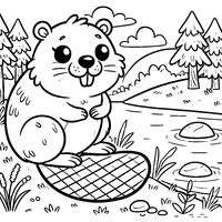 Coloring of a beaver sitting by a pond