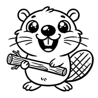 Coloring of a smiling beaver with a twig