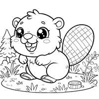 Coloring of a little beaver playing in the grass