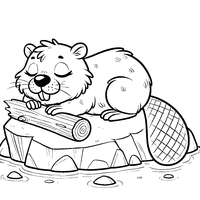 Coloring of a beaver resting on a rock by the water