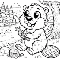 Coloring of a beaver sitting by a river