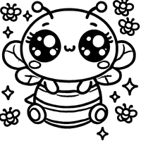 Coloring page of a kawaii bee with a big smile and pink cheeks