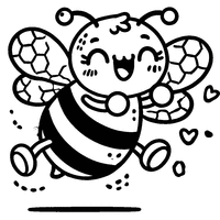 Coloring page of a cartoon bee jumping joyfully with its wings spread