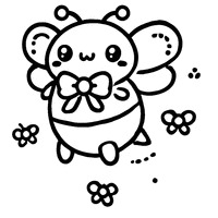 Coloring page of a kawaii bee with a bowtie and funny antennas