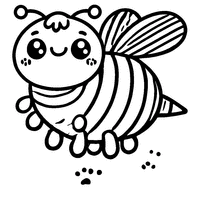 Coloring page of a cartoon bee smiling with colorful stripes