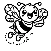 Coloring page of a cartoon bee joyfully jumping with its wings spread