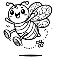 Coloring page of a cartoon bee joyfully jumping