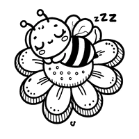 Coloring page of a chibi bee sleeping on a flower