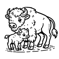 Coloring of a mother bison and her baby