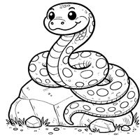 Coloring of a cartoon boa lying on a rock