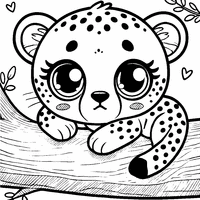 A kawaii cheetah resting on a branch | Toupty.com