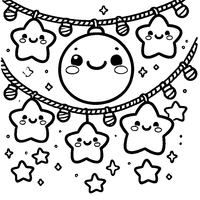 Christmas garland coloring page with balls and stars