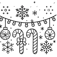 Christmas garland coloring page with balls and candy