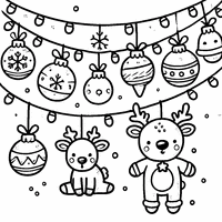 Christmas garland coloring page with angels and hearts