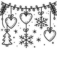 Christmas garland coloring page with hearts and snowflakes