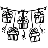 Christmas garland coloring page with small Christmas gifts