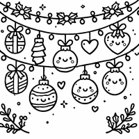 Christmas garland coloring page with funny balls and hearts