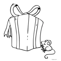 Coloring Page of Gift with Red Wrapping Paper