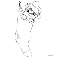 Coloring page of a little cat in a Christmas stocking