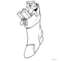 Coloring page of a Christmas stocking filled with gifts